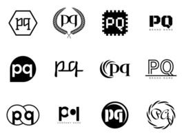 PQ logo company template. Letter p and q logotype. Set different classic serif lettering and modern bold text with design elements. Initial font typography. vector