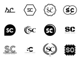 SC logo company template. Letter s and c logotype. Set different classic serif lettering and modern bold text with design elements. Initial font typography. vector