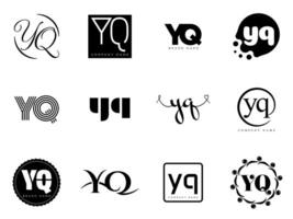 YQ logo company template. Letter y and q logotype. Set different classic serif lettering and modern bold text with design elements. Initial font typography. vector