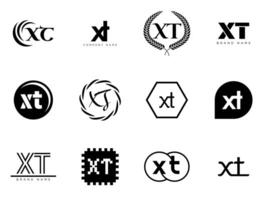 XT logo company template. Letter x and t logotype. Set different classic serif lettering and modern bold text with design elements. Initial font typography. vector