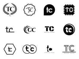 TC logo company template. Letter t and c logotype. Set different classic serif lettering and modern bold text with design elements. Initial font typography. vector