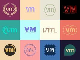 VM logo company template. Letter v and m logotype. Set different classic serif lettering and modern bold text with design elements. Initial font typography. vector