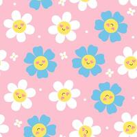 Cute seamless pattern with smiling flowers. graphics. vector