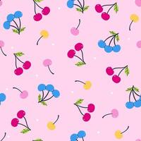 Seamless pattern with multi-colored cherries on a pink background. graphics vector