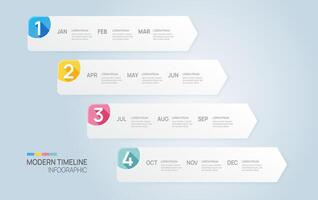 label step timeline infographic arrow template. Modern timeline diagram calendar and 4 quarter topics, infographics. vector