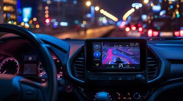 Smart navigation technology. GPS system on the dashboard photo
