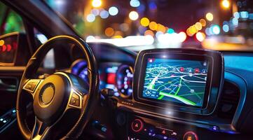 Smart navigation technology. GPS system on the dashboard photo