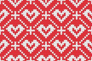 Traditional Knitted Pattern with Diamond Shapes in red and White vector