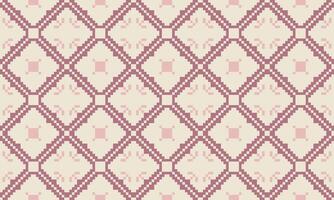 Seamless floral pixel pattern on white background. Traditional oriental ethnic geometric embroidery. Aztec style abstract background. Design for surface, fabric, clothing and wrapping. vector