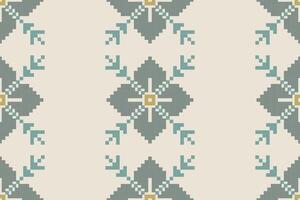 Geometric oriental ethnic pattern, pixelated floral embroidery on navy blue background. Aztec style. Abstract background. Design for texture, fabric, clothing, wrapping, decoration and printing. vector