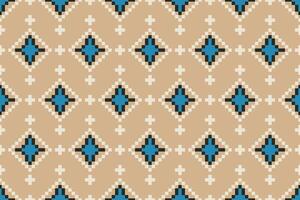 Pixel art fabric pattern, ethnic oriental geometric embroidery, traditional aztec abstract background, design for surface, fabric, clothing, wrap and sarong. vector