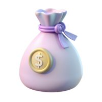 Cartoon bag with money 3d icon isolated on the transparent background. Fintech concept design png