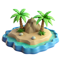 Isometric island with sandy beach and palm trees 3d icons isolated png