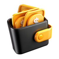 Cartoon wallet with cash 3d icon isolated on the transparent background. Fintech concept design png