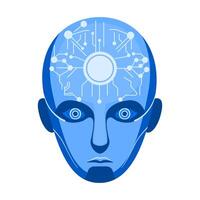 a blue robot head with a circuit board on it vector