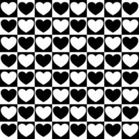 Black and white heart on checkerboard seamless pattern vector