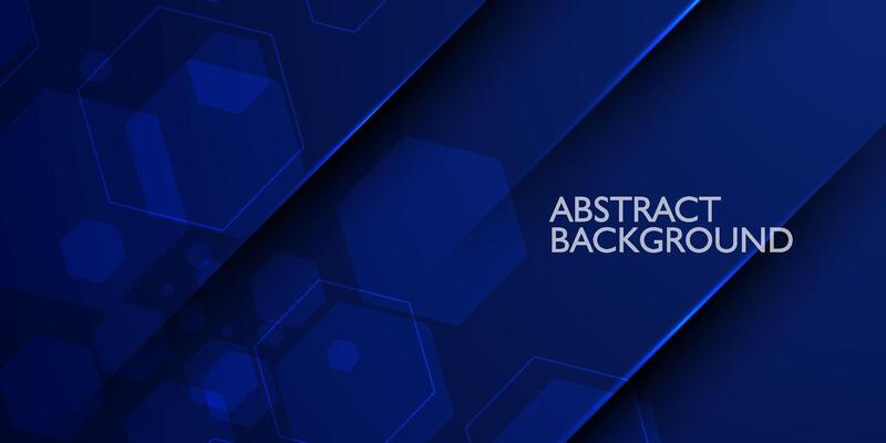 Dark blue dynamic gradient abstract background with shadow and light. Hexagonal pattern overlay shapes. Cool design. Eps10