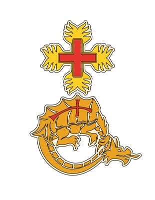 Order of the Dragon emblem - symbol of the dragon and red cross on white background - illustration