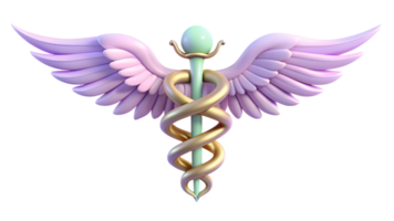 Caduceus medical 3d symbol. Medical snakes wings wand as medicine system and health care concept. Transparent background png