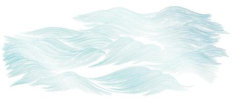 Oriental natural wave pattern with blue ocean wave decoration banner design in vintage style. Japanese background with watercolor texture painting element . Marine template. vector