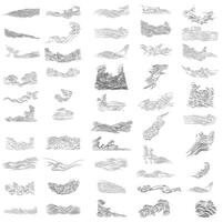 Set of hand drawn wave elements . Natural art background with Chinese wave icon and symbol in vintage style vector