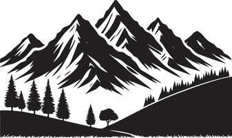 Hand drawn mountain range and trees silhouette vector