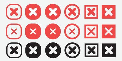 Flat design Cross mark set icon isolated with red and black icon vector