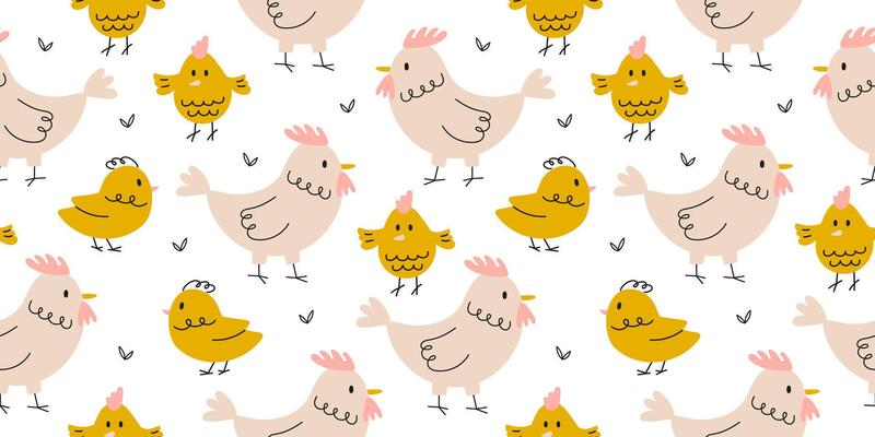 Cute seamless pattern with cute hen and chicks