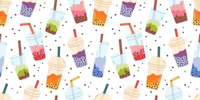 Seamless pattern with bubble tea drinks vector