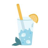 Water with ice and lemon in glass with straw vector
