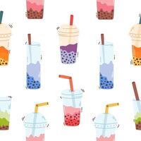 Seamless pattern with bubble tea cups vector