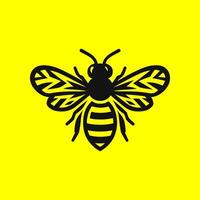 Bee logo design featuring a cute honeybee emblem. Black and yellow minimalist icon for branding, badges, and labels. Perfect for honey, apiary, and eco-friendly illustrations. vector