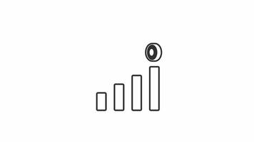 Black and white animation of bar graph with an arrow running towards target atop the tallest bar, symbolizing financial growth and goal achievement video