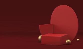 3d red luxury podium geometric display for presentation realistic illustration vector