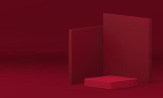 Red 3d geometric display podium pedestal for presentation realistic illustration vector
