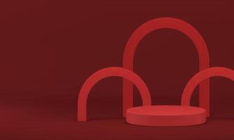 3d minimal cylinder podium red showcase with archway for show realistic illustration vector