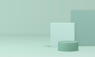 3d green showcase cylinder podium rectangle squared wall background realistic vector
