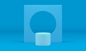 Blue podium cylinder geometric foundation vertical wall hole frame event 3d stage realistic vector