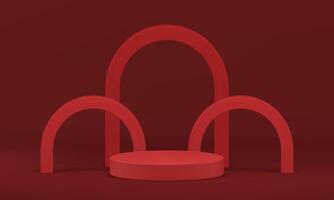 Red 3d geometric shapes stand podium mock up for advertising realistic illustration vector