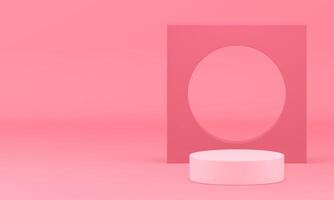 Trendy 3d pink stage podium with circle hole squared frame realistic illustration vector