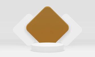 3d white podium with golden rhombus wall background for show realistic illustration vector