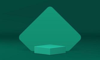 3d minimal scene green squared podium with pentagonal wall background realistic vector