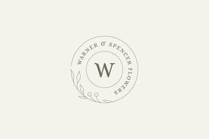 Floral elegant outline logo circle frame with tree branch berries design template vector