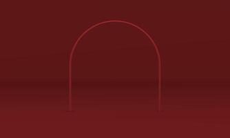 Red archway curved 3d column minimal decor element studio background realistic vector