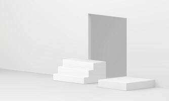 White 3d podium empty showcase room interior space for product presentation realistic vector