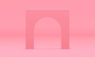 Pink 3d squared curved arch geometric column stand front view realistic illustration vector