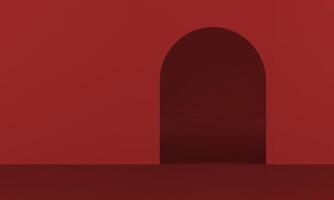 Red archway 3d studio background empty space for advertising product presentation realistic vector
