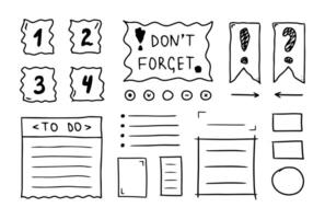 Doodle black bullet journal. Hand drawn elements, numbers, month names and days of the week, stickers, planner labels. Sketch scribble style. illustration for diary, planner, notebook vector