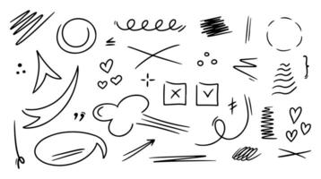 Hand drawn underlines, speech bubbles, arrows, strokes. Sketch emphasis by pen, pencil or marker design elements set. vector
