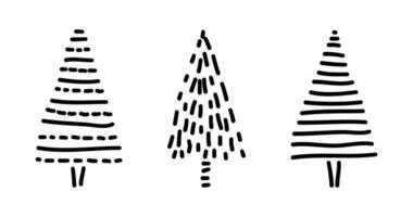 Doodle fir tree set. Hand drawn various Christmas trees isolated on a white background vector